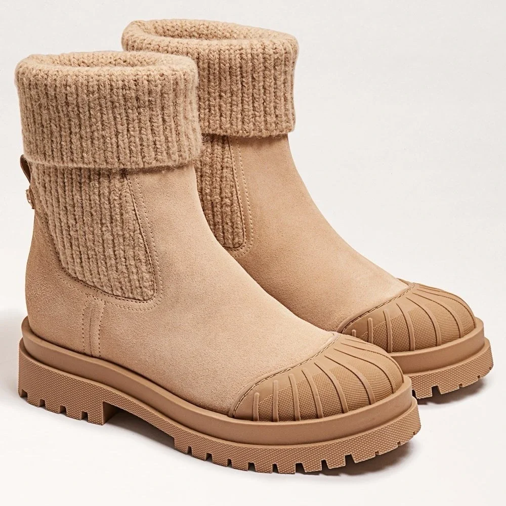 Sam Edelman Steele Knit Chelsea Boot‎ Chunky Lug Sole Suede Leather Cozy Tan 10
